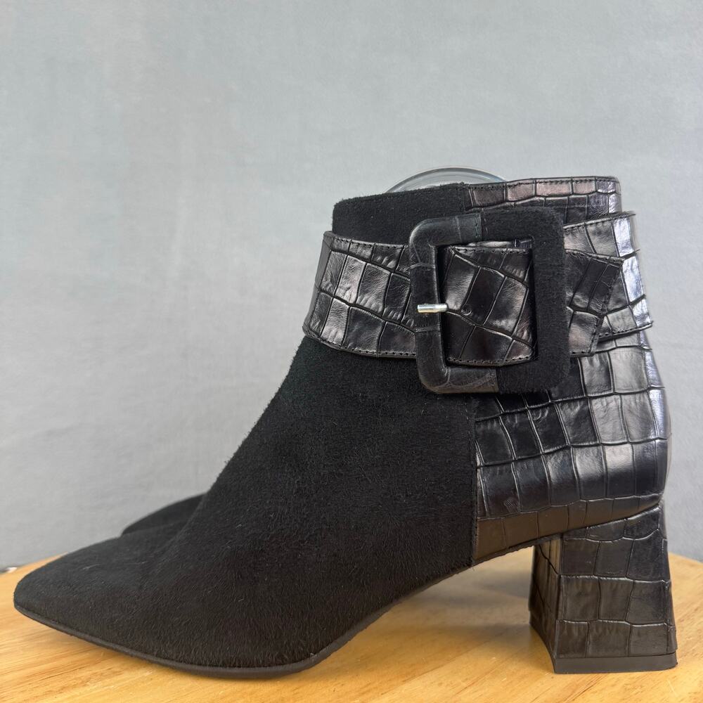 Ron White Linzi Onyx Ankle Boot Cashmere Suede Croc Embossed Size 37.5 EU / 7 US